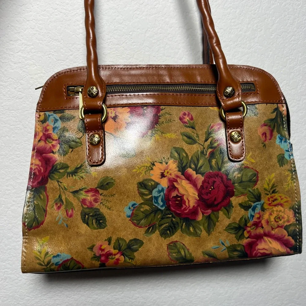 Patricia Nash Floral Satchel Brown Women Cottagecore Leather Shoulder Bag